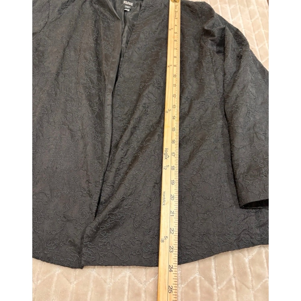 Eileen Fisher Black 100% Silk Embroidered Open Front Jacket Shawl Collar Small - Picture 11 of 12